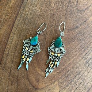 Bohemian silver and green stone earrings